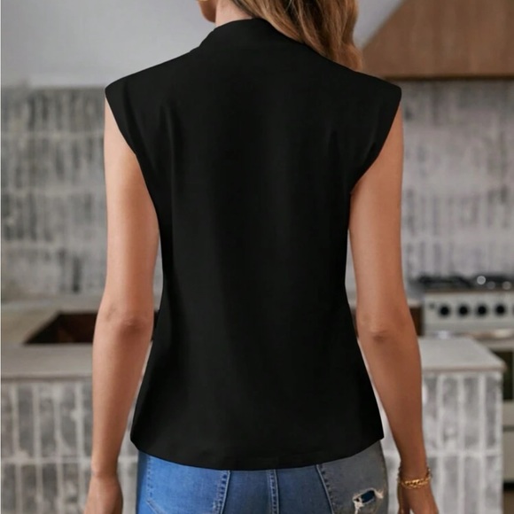 Classic Waffle Mock Cowl Neck Cap Sleeve Work Office Casual Top Blouse Shirt - Picture 8 of 16